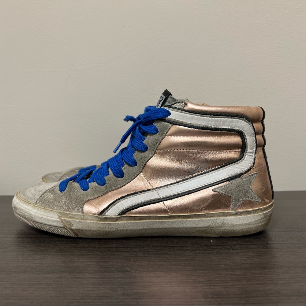 Golden Goose Mid-Star Pink Blue Metallic Sneakers
